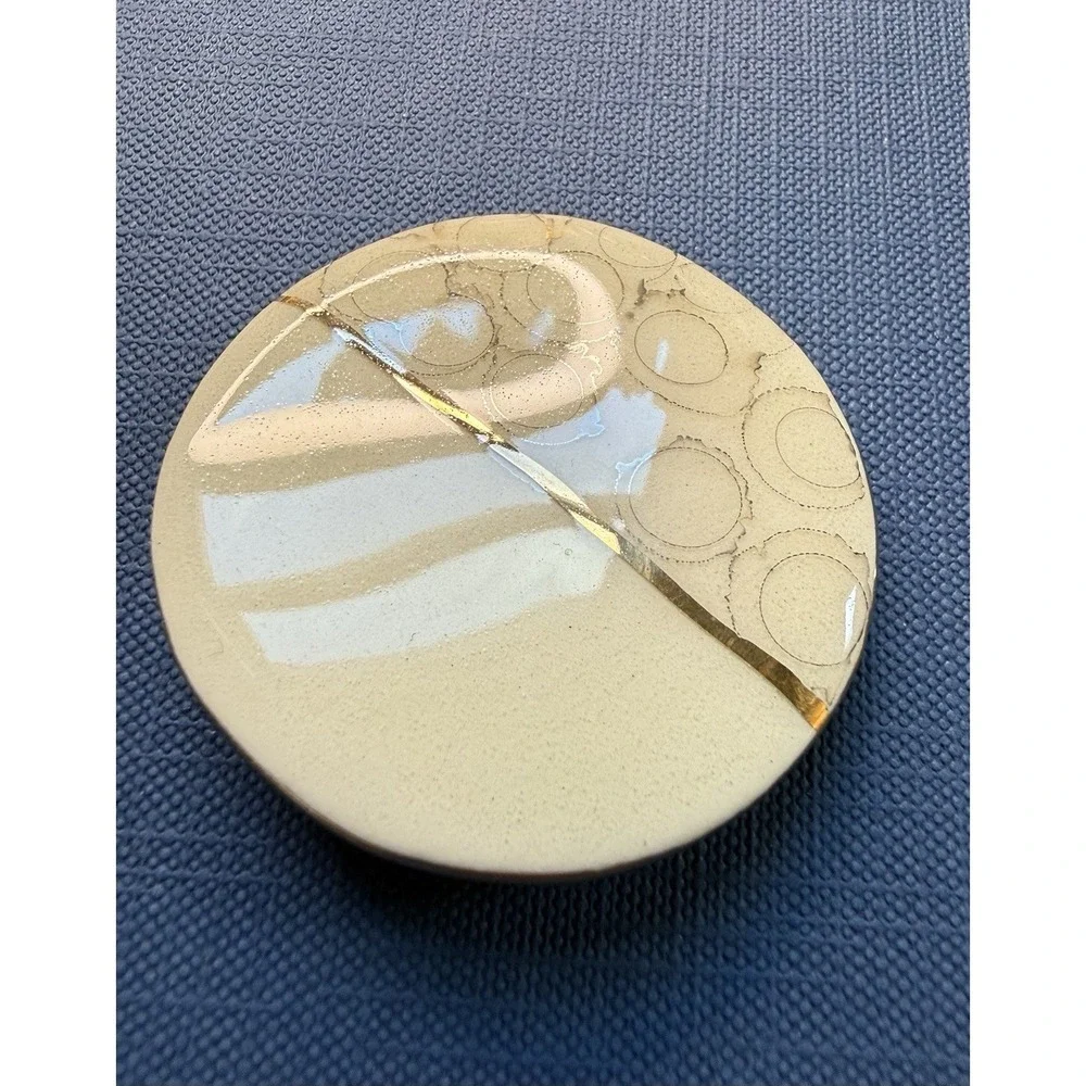 Vintage Mid Century Abstract Modernist Round Enamel on Fiber Brooch Pin